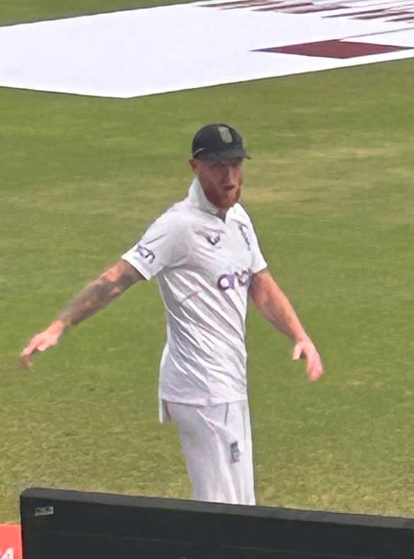Ben Stokes warming up in Vizag India in 2024